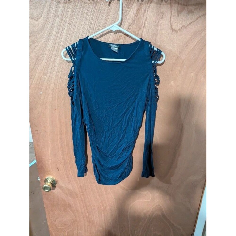 Venus Navy blue Long sleeve top with peekaboo shoulders size small